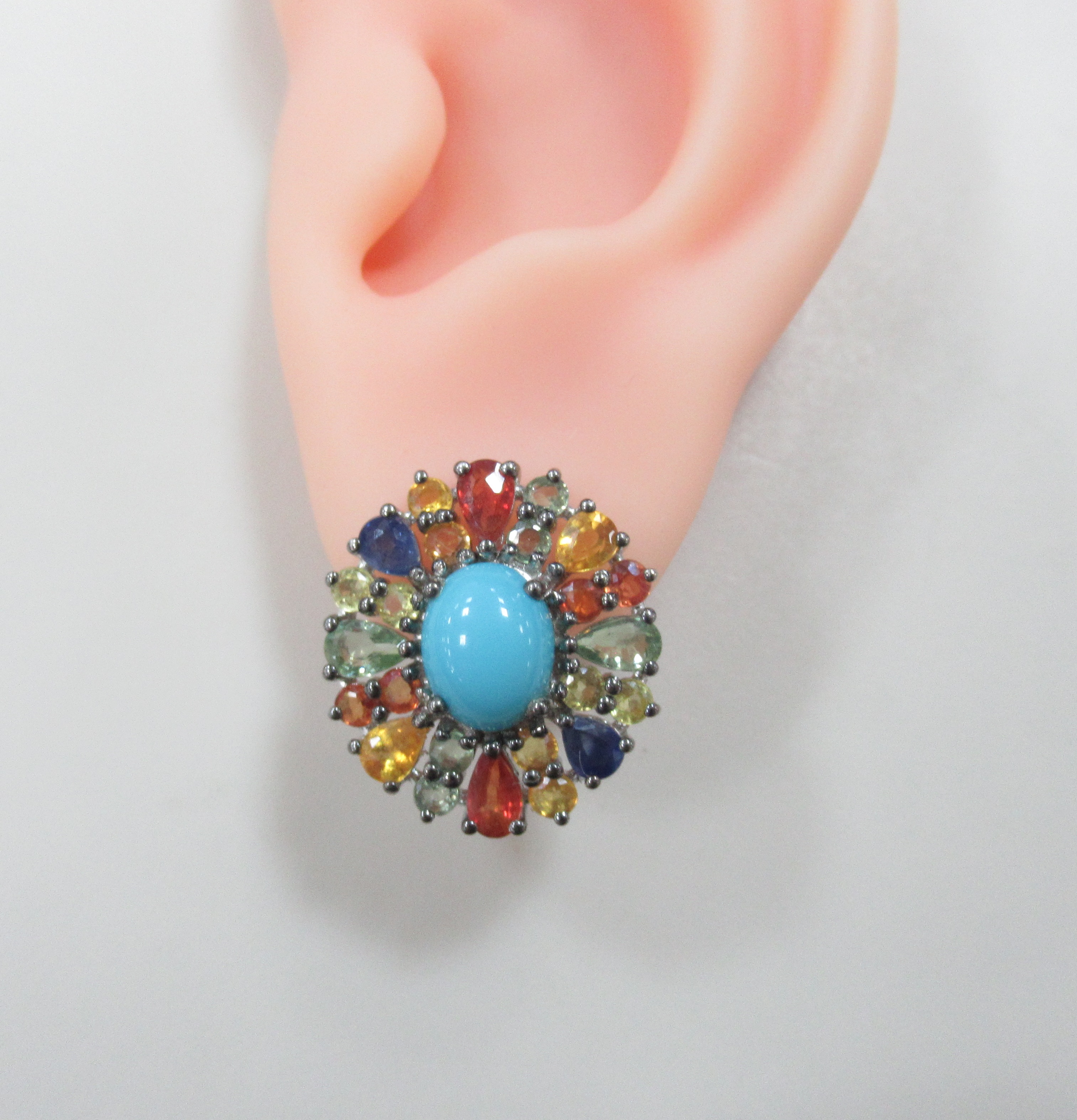 Серебряные серьги с бирюзой и мультисапфирами